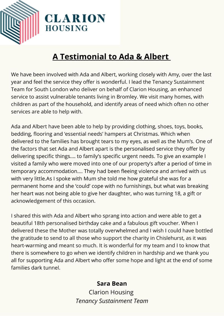 A letter to Ada & Albert from Clarion Housing.